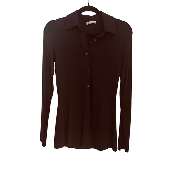 ZARA Black Small Womens Long Sleeve Button-Down Shirt - Picture 1 of 12